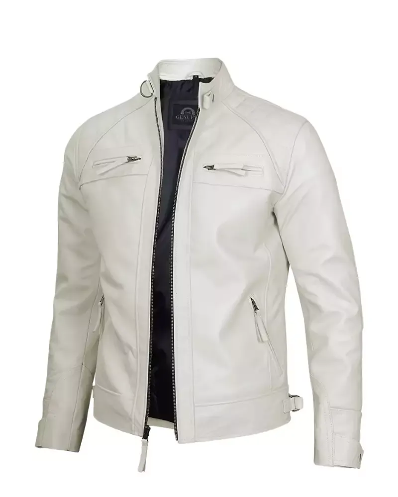 Mens Classic Cafe Racer Biker Quilted Leather Jacket Mens Classic Cafe Racer Biker Quilted Leather Jacket