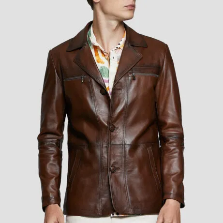 Mens Brown Vintage Leather Blazer Mens Brown Vintage Leather Blazer