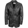 Mens Three Button Black Leather Blazer
