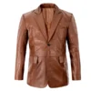 Mens Brown Flap Pocket Leather Blazer