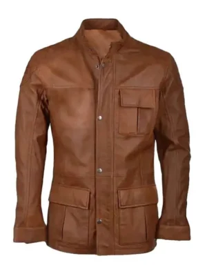 Mens Four Pockets Black Leather Trucker Jacket