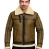 Army Greenish Brown Shearling Leather Jacket