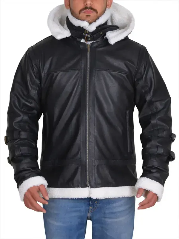 B3 Bomber Shearling Black Hoodie Jacket B3 Bomber Shearling Black Hoodie Jacket