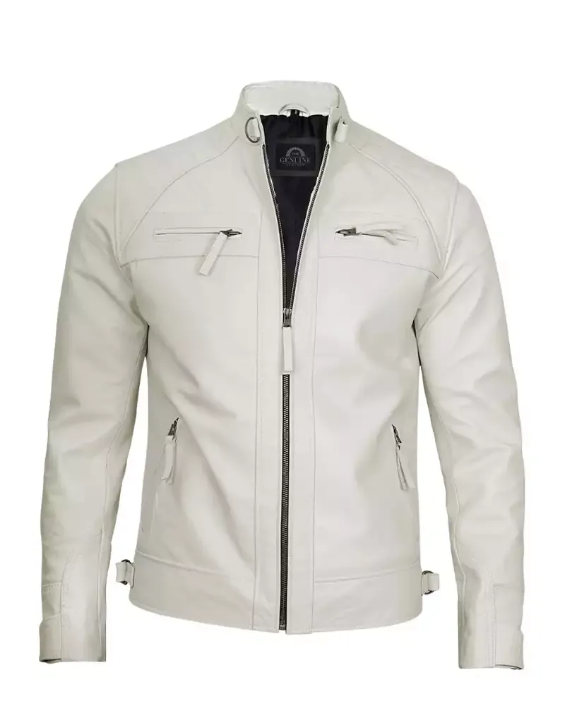 Mens Classic Cafe Racer Biker Quilted Leather Jacket Mens Classic Cafe Racer Biker Quilted Leather Jacket