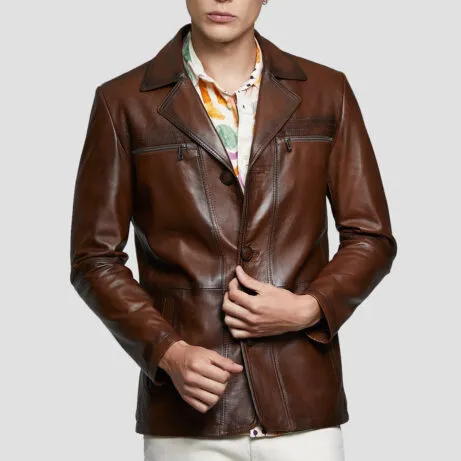 Mens Brown Vintage Leather Blazer Mens Brown Vintage Leather Blazer