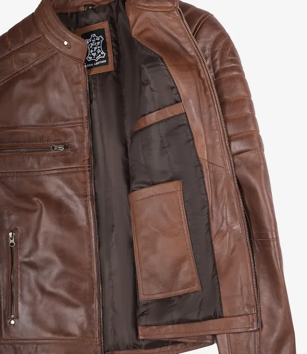 Austin Chocolate Brown Waxed Leather Jacket Austin Chocolate Brown Waxed Leather Jacket