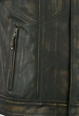 Mens Distressed Black Leather Biker Vest