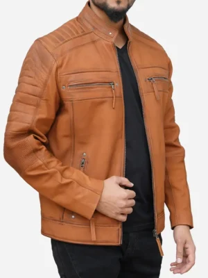 Mens Distressed Leather Biker Brown Jacket