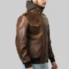 Mens Brown Leather Hooded Jacket