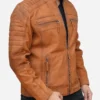 Mens Distressed Leather Biker Brown Jacket