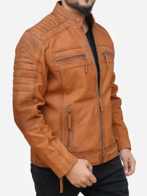 Mens Distressed Leather Biker Brown Jacket