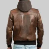 Mens Brown Leather Hooded Jacket
