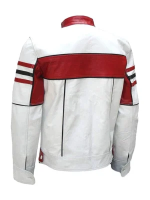 Mens Red & White Cafe Racer Jacket