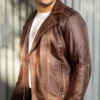 Mens Motorcycle Brown Asymmetric Biker Leather Jacket