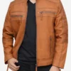 Mens Distressed Leather Biker Brown Jacket