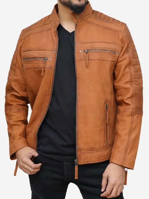 Mens Distressed Leather Biker Brown Jacket