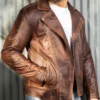 Mens Motorcycle Brown Asymmetric Biker Leather Jacket