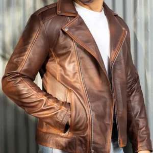 Mens Motorcycle Brown Asymmetric Biker Leather Jacket