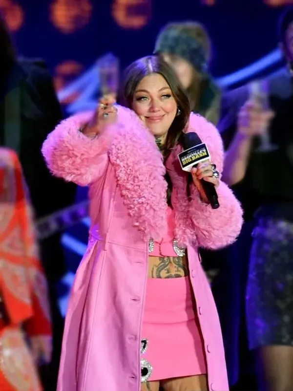 Nashville Big Bash Elle King Pink Leather Shearling Coat Nashville Big Bash Elle King Pink Leather Shearling Coat