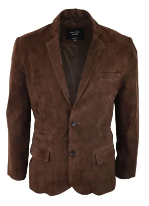 Mens Chocolate Brown Suede Leather Blazer