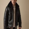 Men Black Shearling Bomber Leather Jacket