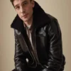 Men Black Shearling Bomber Leather Jacket