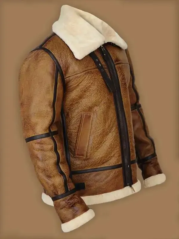 Men Brown B3 Bomber Shearling Jacket Men Brown B3 Bomber Shearling Jacket