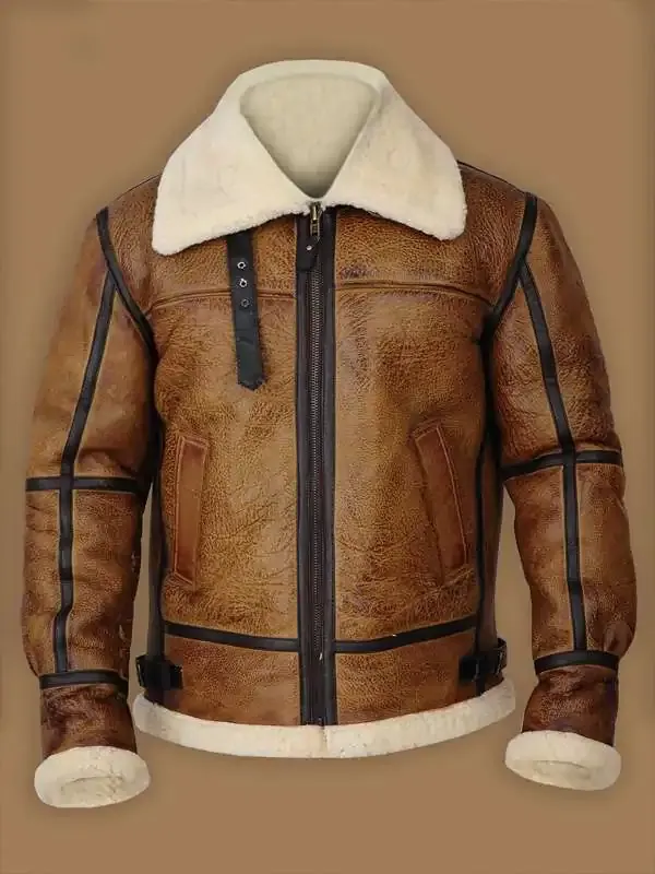 Men Brown B3 Bomber Shearling Jacket Men Brown B3 Bomber Shearling Jacket