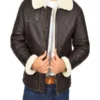Men Dark Brown Shearling Leather Jacket