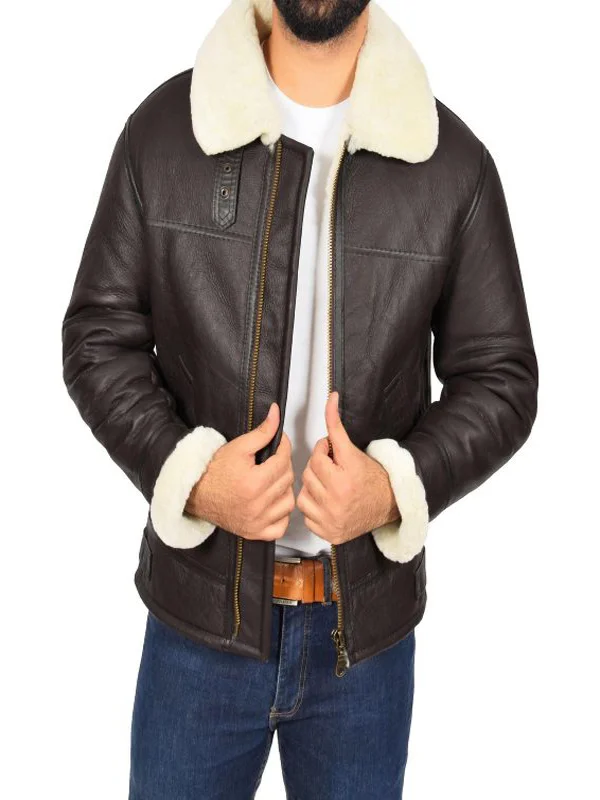 Men Dark Brown Shearling Leather Jacket Men Dark Brown Shearling Leather Jacket