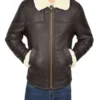 Men Dark Brown Shearling Leather Jacket