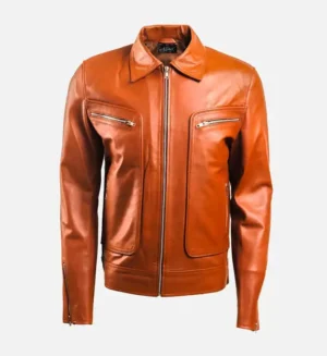 Mens Full Zip Brown Leather Jacket