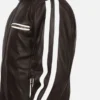 Mens Hooded White Striped Leather Jacket
