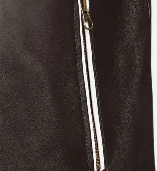 Mens Hooded White Striped Leather Jacket