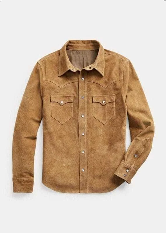 Men Suede Leather Trucker Premium Western Wear Shirt Men Suede Leather Trucker Premium Western Wear Shirt