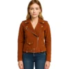Women Brown Suede Biker Jacket