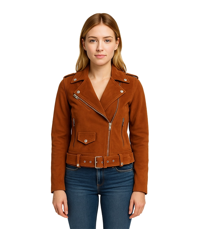 Women Brown Suede Biker Jacket Women Brown Suede Biker Jacket