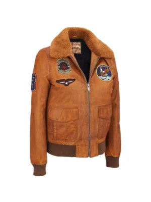 Vintage Leather Bomber Sherpa And Patches