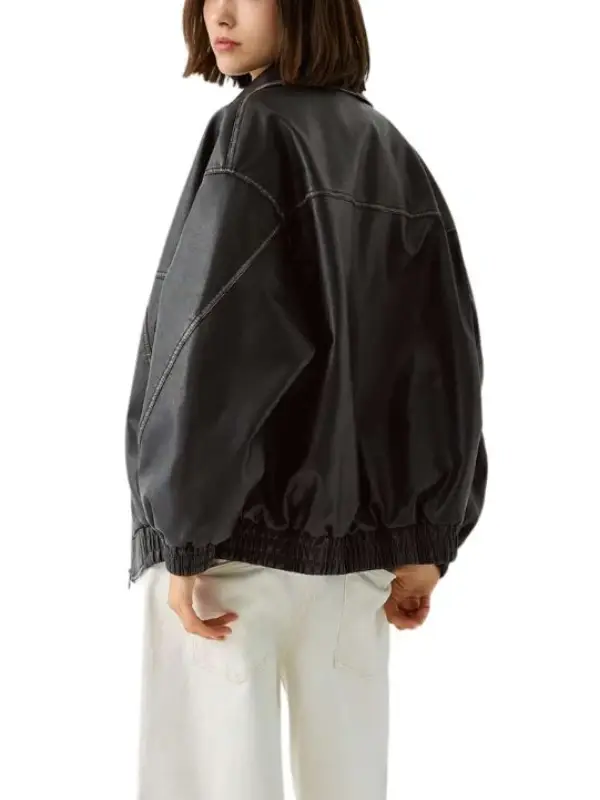 Vintage Black Oversized Bomber Leather Jacket Vintage Black Oversized Bomber Leather Jacket
