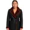 Women’s Black Leather Belted Shearling Coat