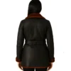 Women’s Black Leather Belted Shearling Coat