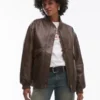 Womens Leather Oversized Bomber Jacket