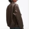 Womens Leather Oversized Bomber Jacket