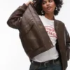 Womens Leather Oversized Bomber Jacket
