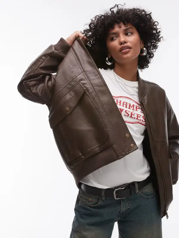 Womens Leather Oversized Bomber Jacket Womens Leather Oversized Bomber Jacket