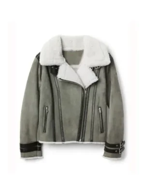Women’s Shearling Grey Motorcycle Leather Jacket