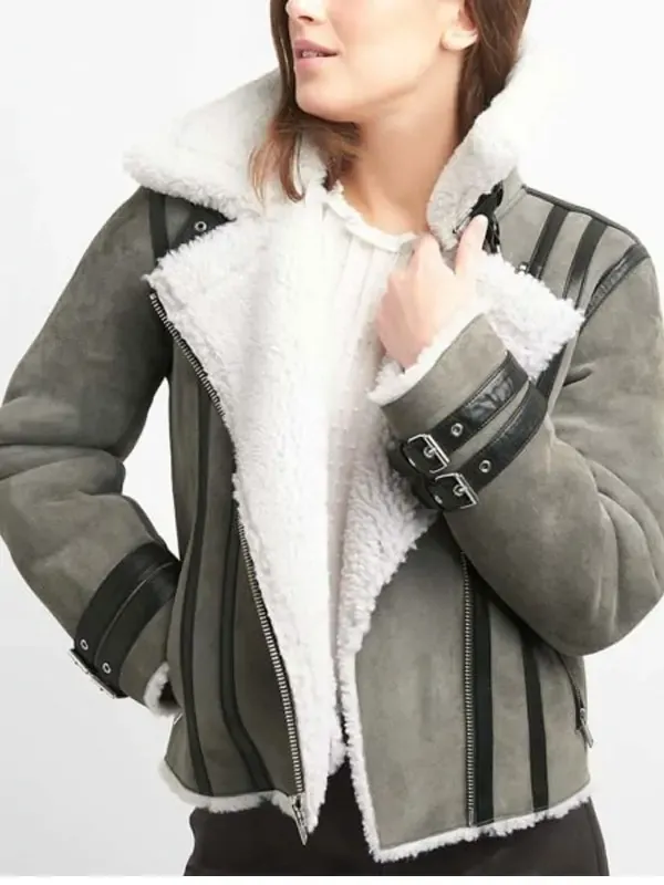 Women’s Shearling Grey Motorcycle Leather Jacket Women’s Shearling Grey Motorcycle Leather Jacket