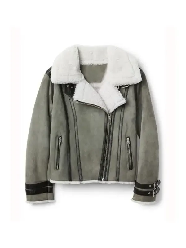 Women’s Shearling Grey Motorcycle Leather Jacket Women’s Shearling Grey Motorcycle Leather Jacket