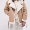 Women’s Sheepskin Aviator Beige Shearling Jacket