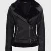 Women’s Black Asymmetrical Shearling Leather Jacket